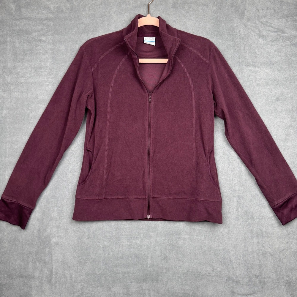 Columbia Fleece Full Zip Jacket Burgundy Womens Size M Pockets Casual Outdoor